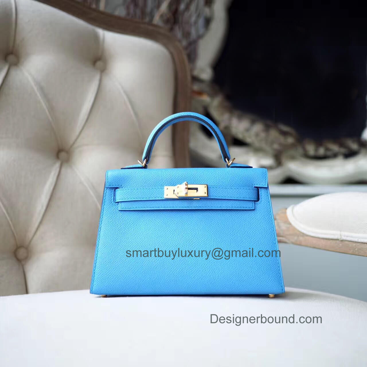 Hermes Mini Kelly II Bag in 2t Blue de Paradise Epsom GHW